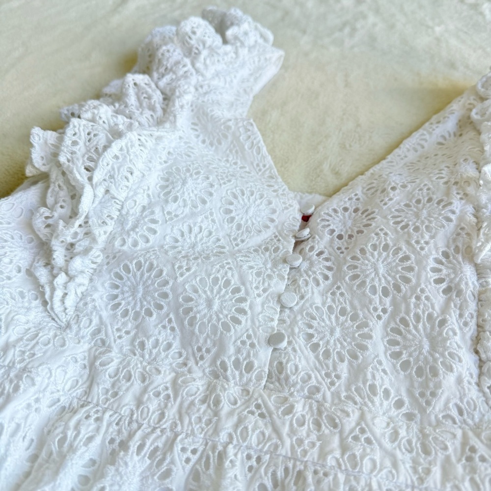 J. Crew Eyelet Cotton White Sleeveless Ruffle Maxi Dress L (14) - Picture 7 of 11